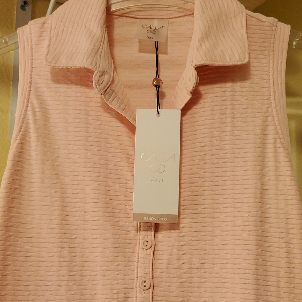 Calia Lt Pink Sleeveless Button Down Shirt Golf Shirt Sz X-sm
